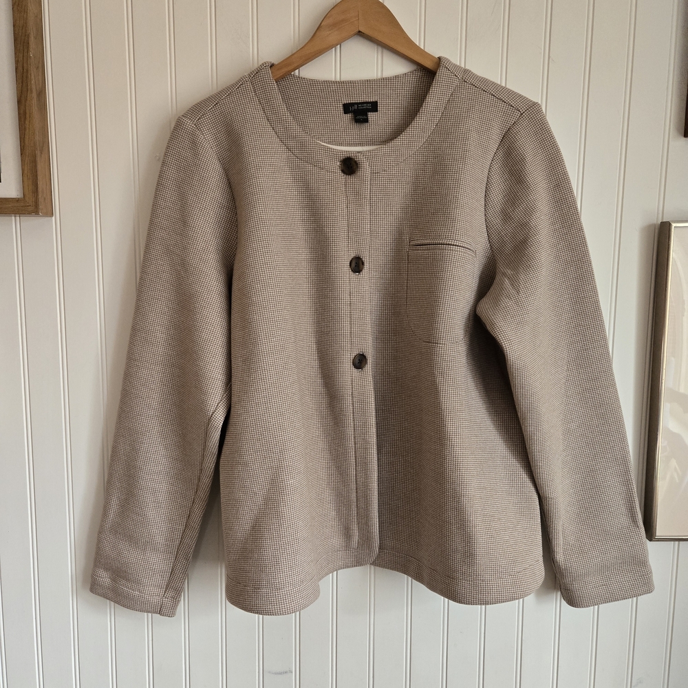 J. Jill Nwt Large Wearever Collection Women's Beige Houbdstooth Button-Up Jacket